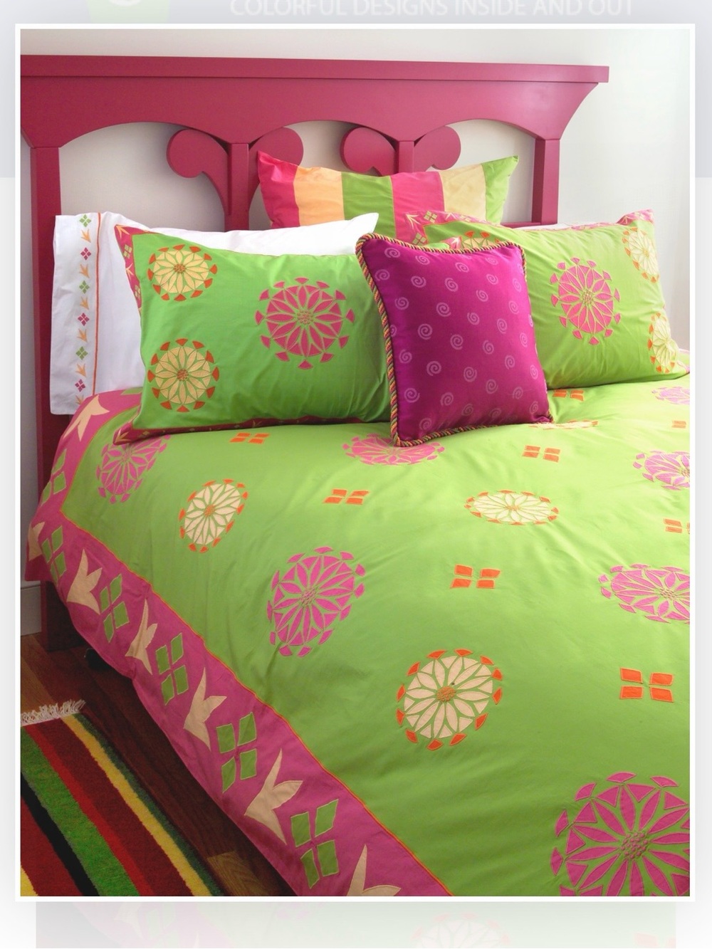 New SUSAN SARGENT Queen DUVET COVER / 2 Shams Chrysanth Citrus Cotton OPEN PKG